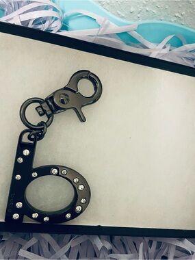 bebe Black Rhinestone 'b' Keyring Charm